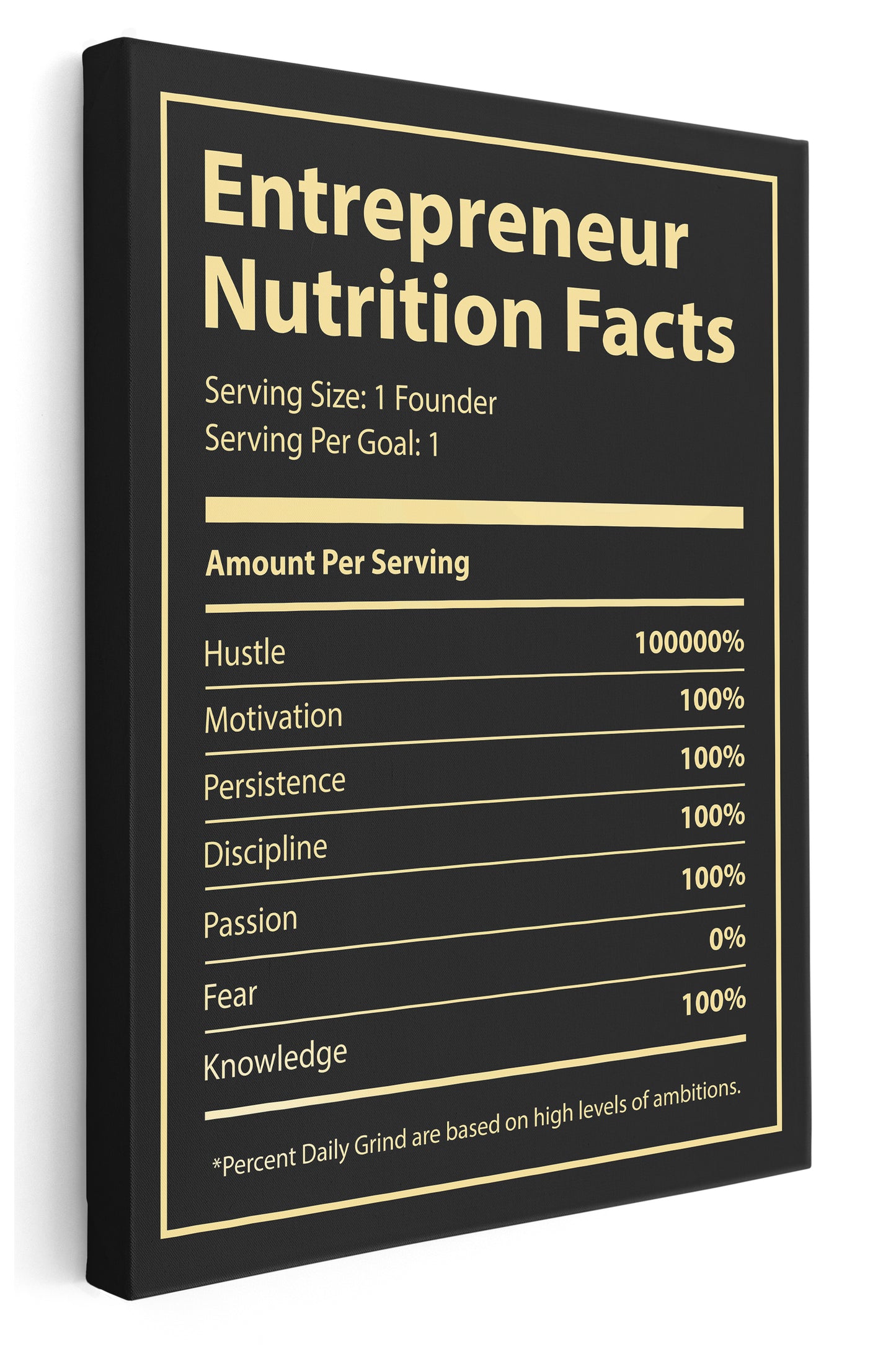 Entrepreneur Nutrition Facts Canvas Art Print - Framed Picture