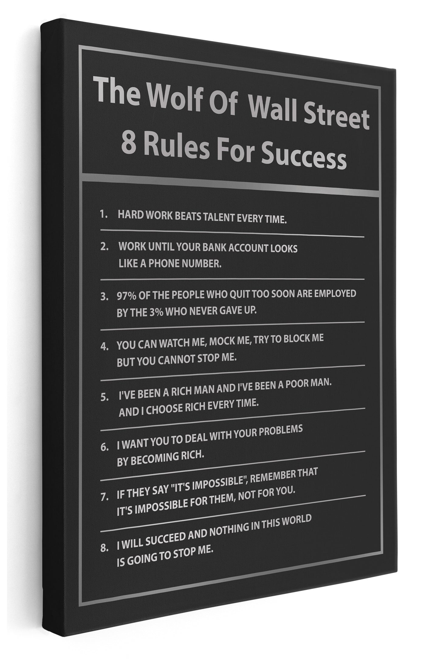 The Wolf Of Wall Street 8 Rules For Success Canvas Art Print  - Framed Picture