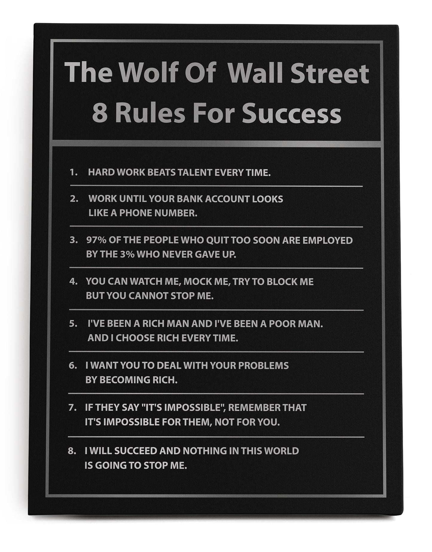 The Wolf Of Wall Street 8 Rules For Success Canvas Art Print  - Framed Picture