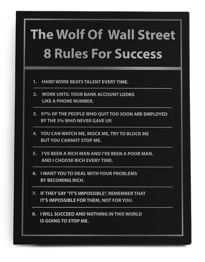 The Wolf Of Wall Street 8 Rules For Success Canvas Art Print  - Framed Picture