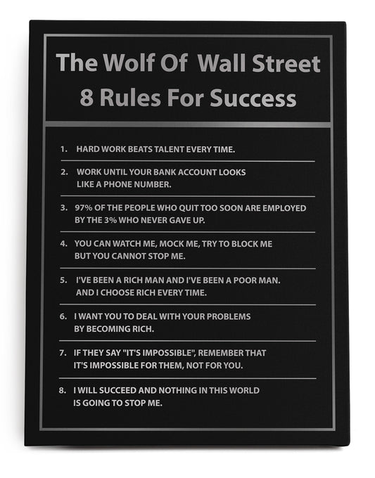 The Wolf Of Wall Street 8 Rules For Success Canvas Art Print  - Framed Picture