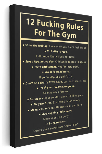12 Rules for the Gym Canvas Art Print  - Framed Picture