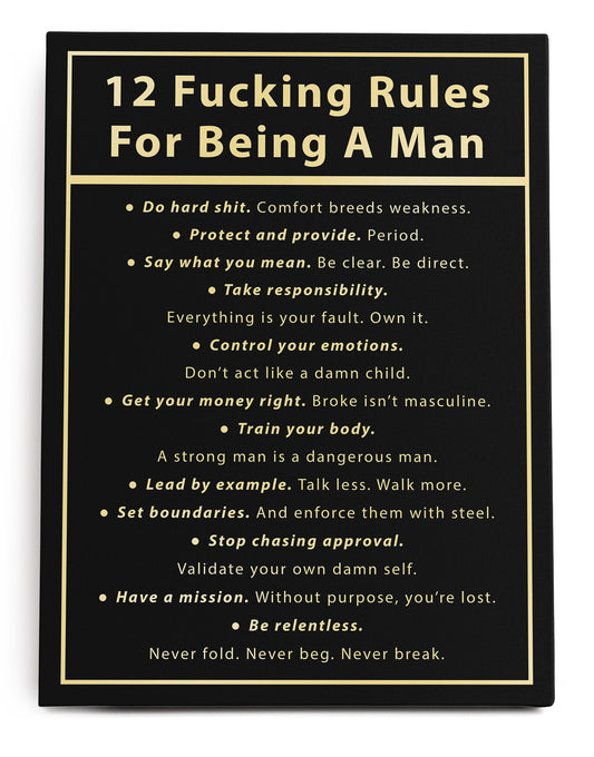 12 Rules for Being a Man Canvas Art Print  - Framed Picture