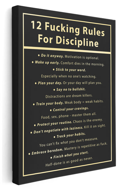12 Rules for Discipline Canvas Art Print  - Framed Picture