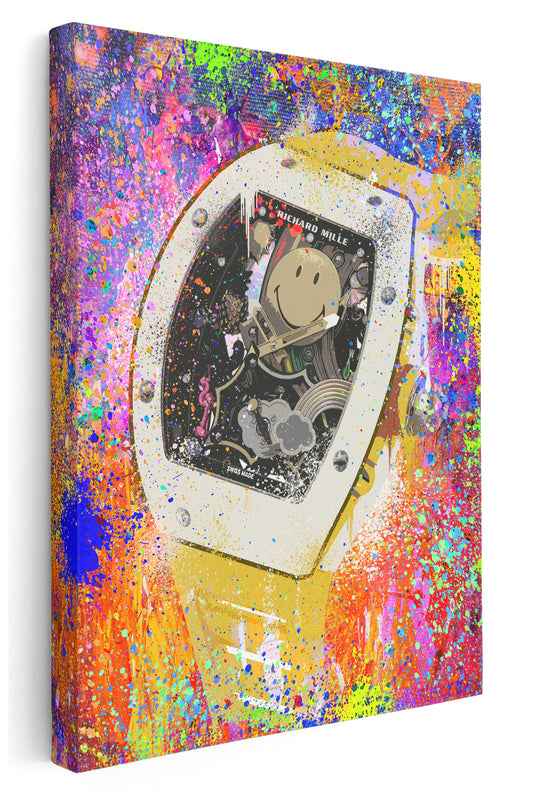 Richard Mille Smiley Watch Canvas Art: Colourful Home Decor